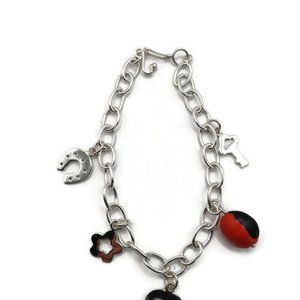 Unisex Peruvian 950 Sterling Silver Bracelet with Lucky Charm